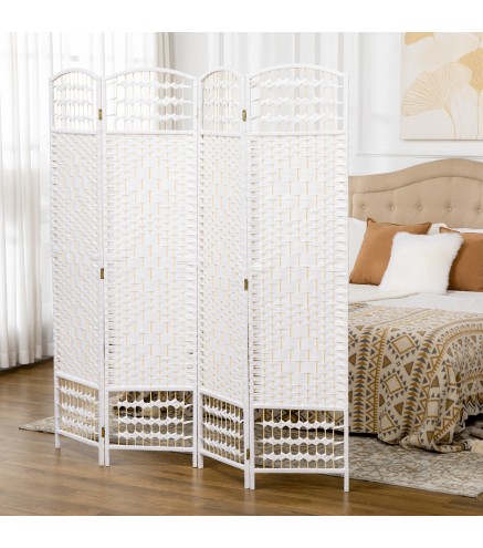 Biombo Separador de Ambientes de 4 Paneles Plegable de Cuerda de Papel 160x170cm Decoración para Dormitorio Salón Blanco