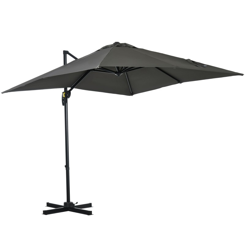 Sombrilla de Jardín de Aluminio Parasol Excéntrico con Manivela y Poste Giratorio e Inclinable 245x245x245 cm Gris