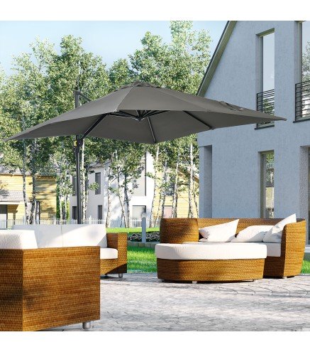 Sombrilla de Jardín de Aluminio Parasol Excéntrico con Manivela y Poste Giratorio e Inclinable 245x245x245 cm Gris