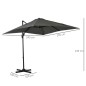 Sombrilla de Jardín de Aluminio Parasol Excéntrico con Manivela y Poste Giratorio e Inclinable 245x245x245 cm Gris