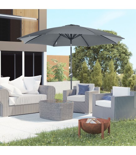 Sombrilla de Jardín con Manivela y Techo Inclinable y para Patio Terraza Exterior Ø300x252 cm Gris