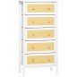 Cómoda de Dormitorio de Estilo Cannage Bohemio con 5 Cajones de Tela Plegables para Entrada Salón 62x30x126,5 cm Blanco