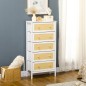 Cómoda de Dormitorio de Estilo Cannage Bohemio con 5 Cajones de Tela Plegables para Entrada Salón 62x30x126,5 cm Blanco