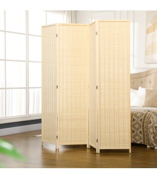 Biombo de 4 Paneles Plegable 180x180 cm Separador de Ambientes Tejido a Mano de Bambú Decoración para Salón Natural