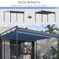 Pérgola de Jardín Cenador para Exterior con Techo Retráctil y 4 Cortinas Enrollables 4x3 m Gris Oscuro