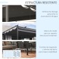 Pérgola de Jardín Cenador para Exterior con Techo Retráctil y 4 Cortinas Enrollables 4x3 m Gris Oscuro