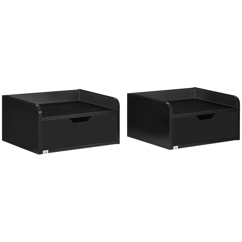 Set de 2 Mesitas de Noche de Pared Mesillas Flotantes con 1 Cajón para Dormitorio Habitación 40x30x19,5 cm Negro