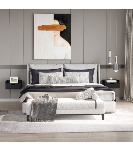 Set de 2 Mesitas de Noche de Pared Mesillas Flotantes con 1 Cajón para Dormitorio Habitación 40x30x19,5 cm Negro