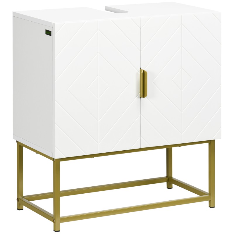 Mueble para Debajo del Lavabo Moderno Armario Bajo con 2 Puertas y Patas de Acero 60x30x65 cm Blanco y Dorado