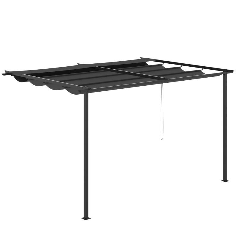 Pérgola de Pared para Exterior con Techo Retráctil para Patio Terraza Jardín 390x290x220 cm Gris Oscuro Pérgola de Pared para Exterior con Techo Retráctil para Patio Terraza Jardín 390x290x220 cm Gris Oscuro