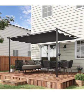 Pérgola de Pared para Exterior con Techo Retráctil para Patio Terraza Jardín 390x290x220 cm Gris Oscuro
