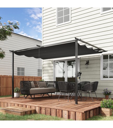 Pérgola de Pared para Exterior con Techo Retráctil para Patio Terraza Jardín 390x290x220 cm Gris Oscuro
