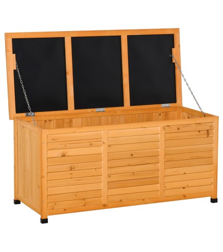 Baúl de Madera Exterior Caja de Almacenamiento de Jardín con Tapa Abrible y Diseño Persiana 127x56x60 cm Natural