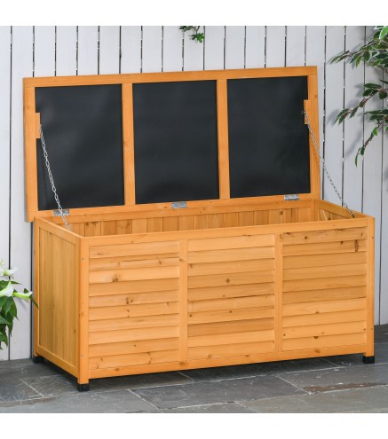 Baúl de Madera Exterior Caja de Almacenamiento de Jardín con Tapa Abrible y Diseño Persiana 127x56x60 cm Natural