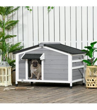 Caseta de Madera para Perros Casita para Mascotas con Techo Asfáltico y Base Extraíble 97x72x65 cm Gris