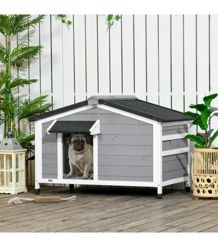 Caseta de Madera para Perros Casita para Mascotas con Techo Asfáltico y Base Extraíble 97x72x65 cm Gris