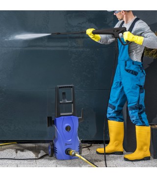 Hidrolimpiadora 1600W Caudal 432 L/h Bomba de Aluminio Presión de 130 Bar Manguera 6m Incluye Cepillo 23.5x27x68 cm Azul