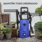 Hidrolimpiadora 1600W Caudal 432 L/h Bomba de Aluminio Presión de 130 Bar Manguera 6m Incluye Cepillo 23.5x27x68 cm Azul