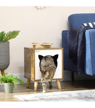Caseta de Madera para Gatos Casa para Gatos Interior con Cojín Lavable y Patas Elevadas 34x34x44,5 cm Marrón