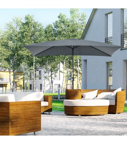 Sombrilla de Aluminio 200x300x253 cm Parasol Rectangular de Jardín Inclinable con Manivela y Poste Desmontable Gris