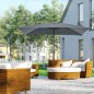 Sombrilla de Aluminio 200x300x253 cm Parasol Rectangular de Jardín Inclinable con Manivela y Poste Desmontable Gris