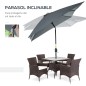 Sombrilla de Aluminio 200x300x253 cm Parasol Rectangular de Jardín Inclinable con Manivela y Poste Desmontable Gris