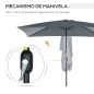 Sombrilla de Aluminio 200x300x253 cm Parasol Rectangular de Jardín Inclinable con Manivela y Poste Desmontable Gris