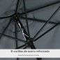 Sombrilla de Aluminio 200x300x253 cm Parasol Rectangular de Jardín Inclinable con Manivela y Poste Desmontable Gris