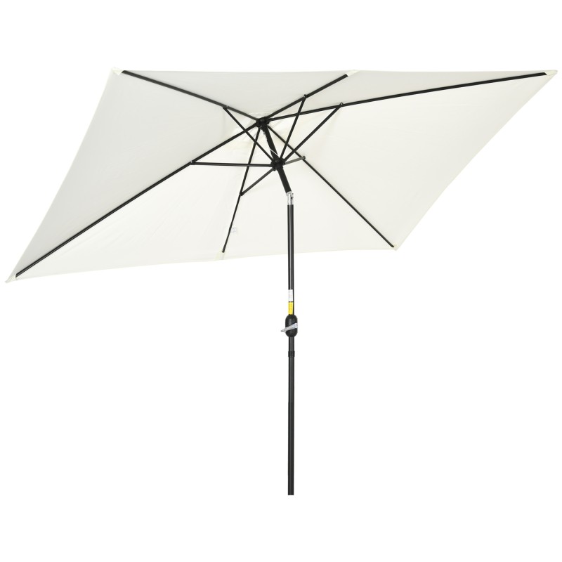 Sombrilla de Aluminio 200x300x253 cm Parasol Rectangular de Jardín Inclinable con Manivela y Poste Desmontable Crema