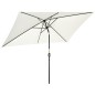 Sombrilla de Aluminio 200x300x253 cm Parasol Rectangular de Jardín Inclinable con Manivela y Poste Desmontable Crema