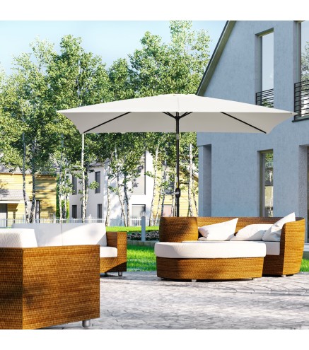 Sombrilla de Aluminio 200x300x253 cm Parasol Rectangular de Jardín Inclinable con Manivela y Poste Desmontable Crema