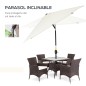 Sombrilla de Aluminio 200x300x253 cm Parasol Rectangular de Jardín Inclinable con Manivela y Poste Desmontable Crema