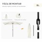 Sombrilla de Aluminio 200x300x253 cm Parasol Rectangular de Jardín Inclinable con Manivela y Poste Desmontable Crema