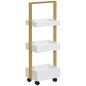 Carrito de Baño con Ruedas y 3 Cestas Carrito Auxiliar Multifuncional de Madera de Bambú 28x18x75 cm Blanco