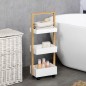 Carrito de Baño con Ruedas y 3 Cestas Carrito Auxiliar Multifuncional de Madera de Bambú 28x18x75 cm Blanco
