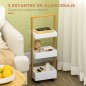 Carrito de Baño con Ruedas y 3 Cestas Carrito Auxiliar Multifuncional de Madera de Bambú 28x18x75 cm Blanco