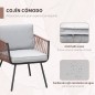 Conjunto de Muebles de Jardín de Ratán 3 Piezas Incluye 1 Mesa y 2 Sillones con Cojines Acolchados Teca y Gris