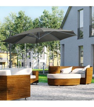 Sombrilla de Jardín de Aluminio Ø300x250 cm con Manivela Toldo Inclinable Giratorio 360° con Pedal y Base Cruzada Gris
