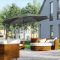 Sombrilla de Jardín de Aluminio Ø300x250 cm con Manivela Toldo Inclinable Giratorio 360° con Pedal y Base Cruzada Gris