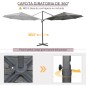 Sombrilla de Jardín de Aluminio Ø300x250 cm con Manivela Toldo Inclinable Giratorio 360° con Pedal y Base Cruzada Gris