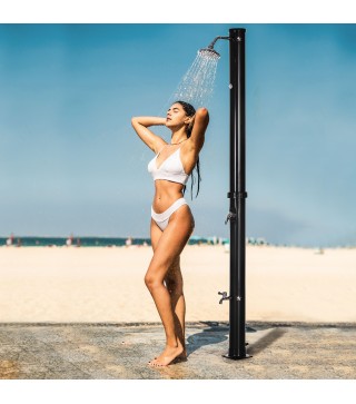 Ducha Solar de Jardín 20L con Cabezal de Ducha Redondo Grifo Agua Caliente Máx. 60℃ para Piscina 15,5x15,5x222 cm Negro