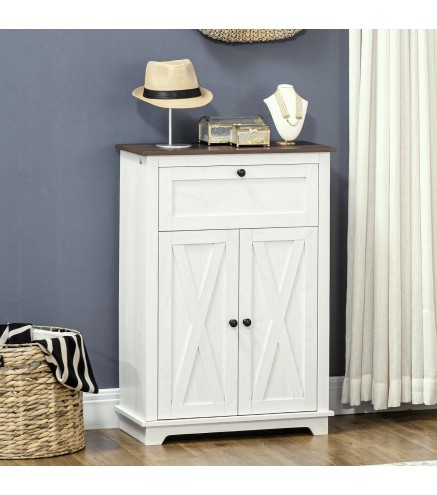 Aparador para Salón Armario de Almacenamiento con Puertas Dobles Cajón y Estante Ajustable 60x30x87,4 cm Blanco