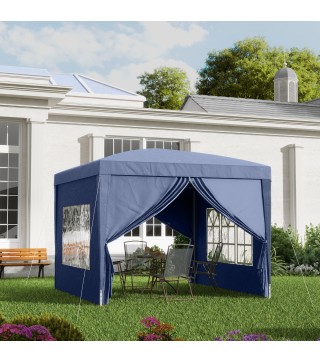 Carpa Plegable con 4 Paredes Desmontables 3x3 m Cenador de Jardín con Bolsa de Transporte Impermeable Anti-UV Azul
