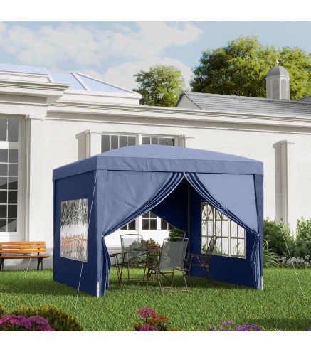 Carpa Plegable con 4 Paredes Desmontables 3x3 m Cenador de Jardín con Bolsa de Transporte Impermeable Anti-UV Azul