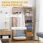 Perchero de Pie de Bambú Perchero para Ropa con Estantes de Almacenamiento y Varilla Colgante 90x30x145 cm Natural