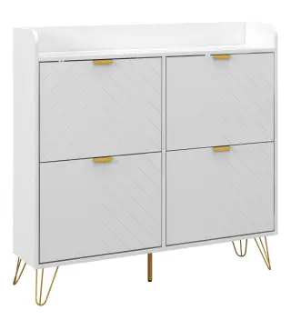 Zapatero Estrecho con 4 Cajones Abatibles Estantes Ajustables para 16 Pares 106x24x102 cm Blanco