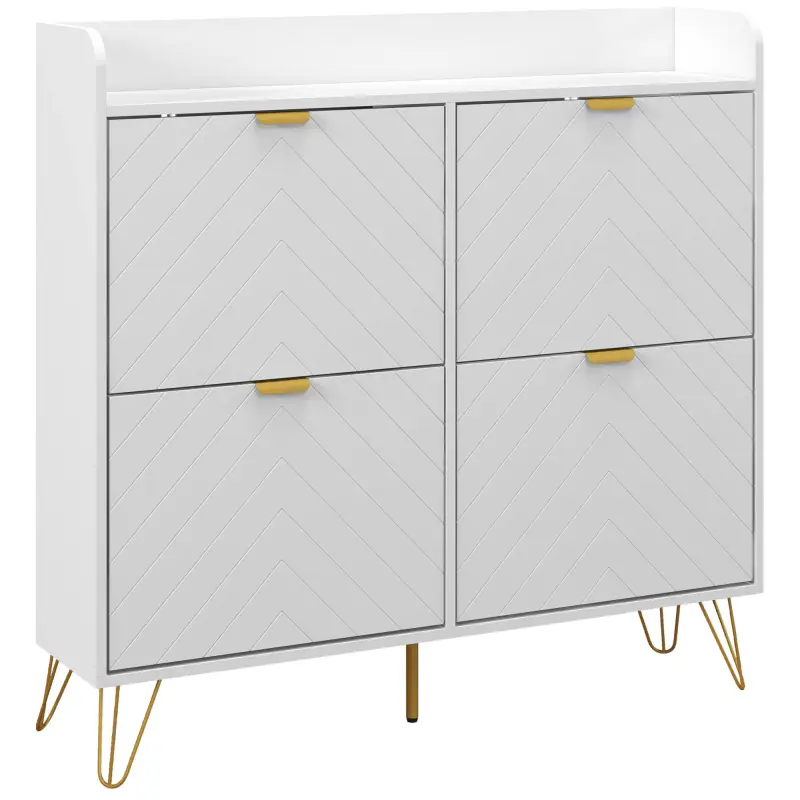 Zapatero Estrecho con 4 Cajones Abatibles Estantes Ajustables para 16 Pares 106x24x102 cm Blanco