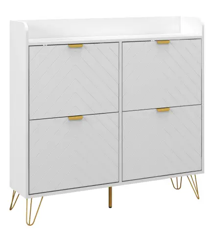 Zapatero Estrecho con 4 Cajones Abatibles Estantes Ajustables para 16 Pares 106x24x102 cm Blanco