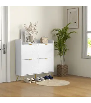 Zapatero Estrecho con 4 Cajones Abatibles Estantes Ajustables para 16 Pares 106x24x102 cm Blanco
