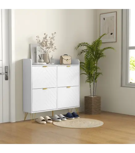 Zapatero Estrecho con 4 Cajones Abatibles Estantes Ajustables para 16 Pares 106x24x102 cm Blanco
